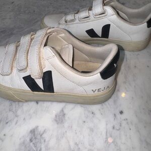 Veja White and Black Velcro Shoes